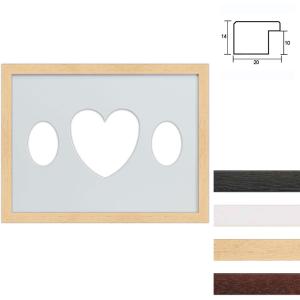 Marco galería de madera en 30x40 cm para 3 fotos Recorte ovalado con corazón