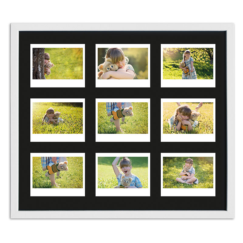 Marco para 9 imagenes directas - Typ Instax Wide 35,4x41,1 cm | blanco, veteado | vidrio standard